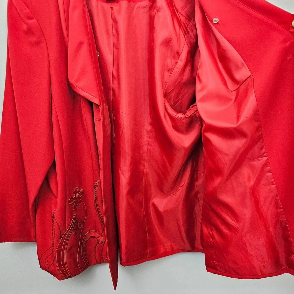 St. Anthony Evening Red Embroidered Blazer Jacket 24W Dressy Valentines Day Glam